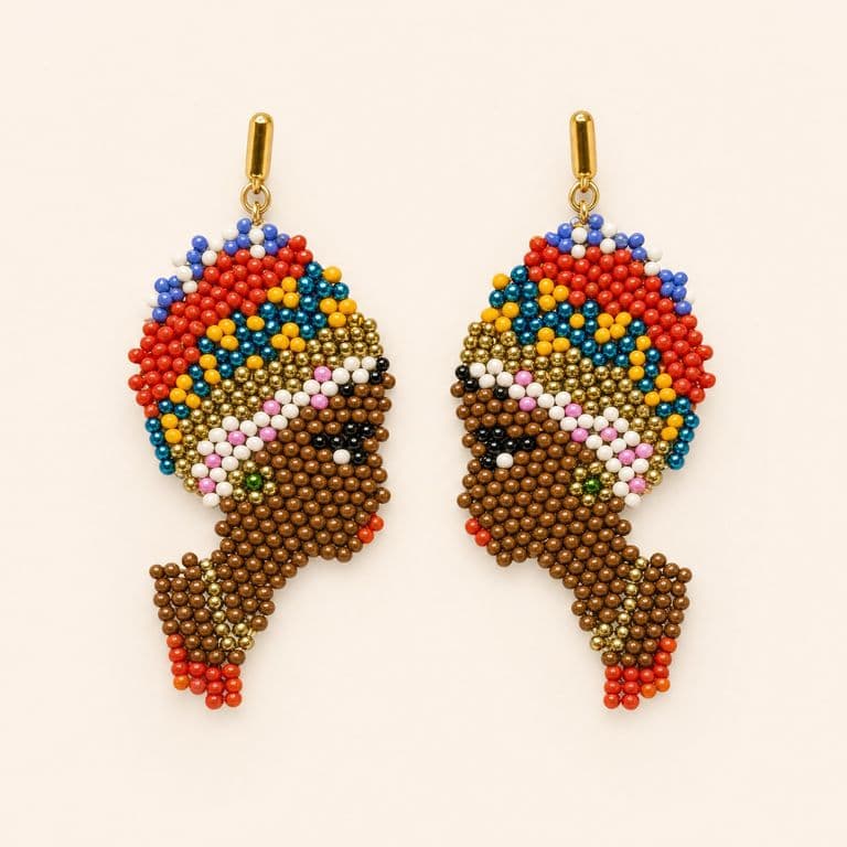 Aretes Muñeca Africana en chaquira