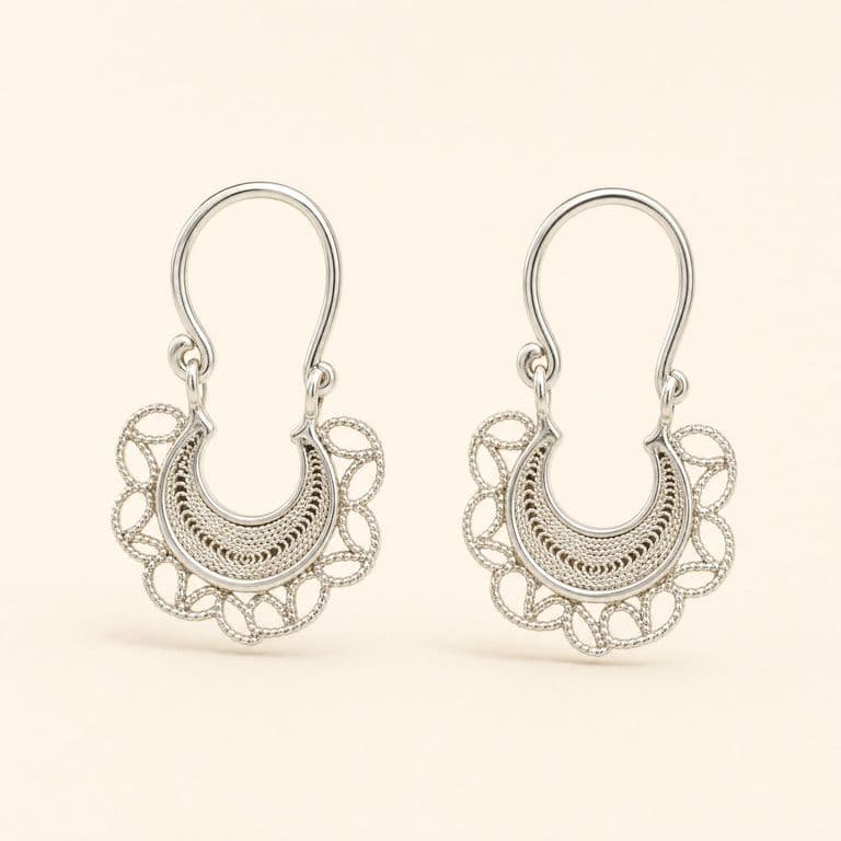 Aretes Reina en filigrana, media luna