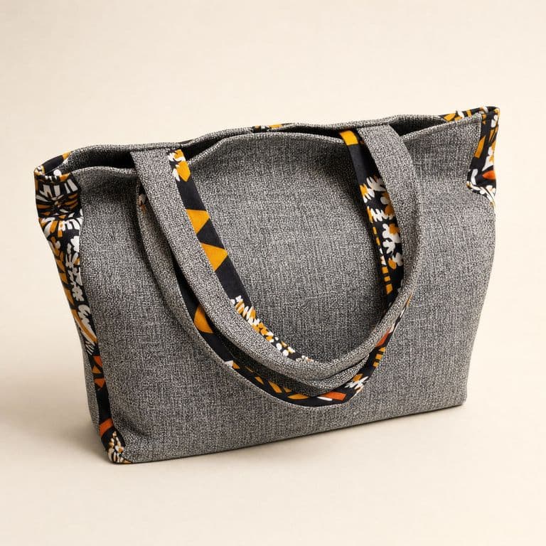 Bolso estructurado en gris con wax print