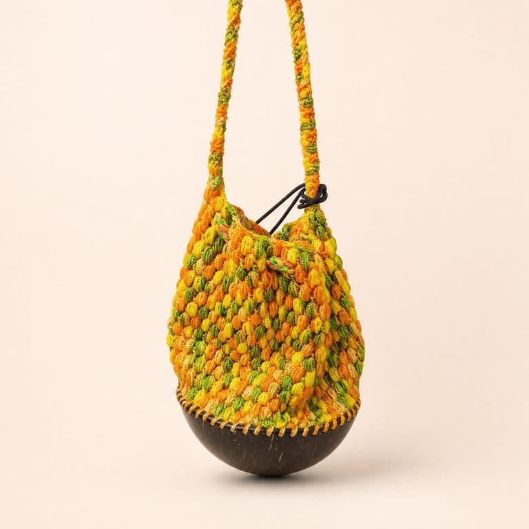 Bolso tejido con base de medio coco