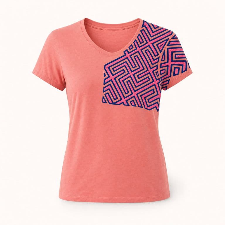 Camiseta rosa con greca artesanal