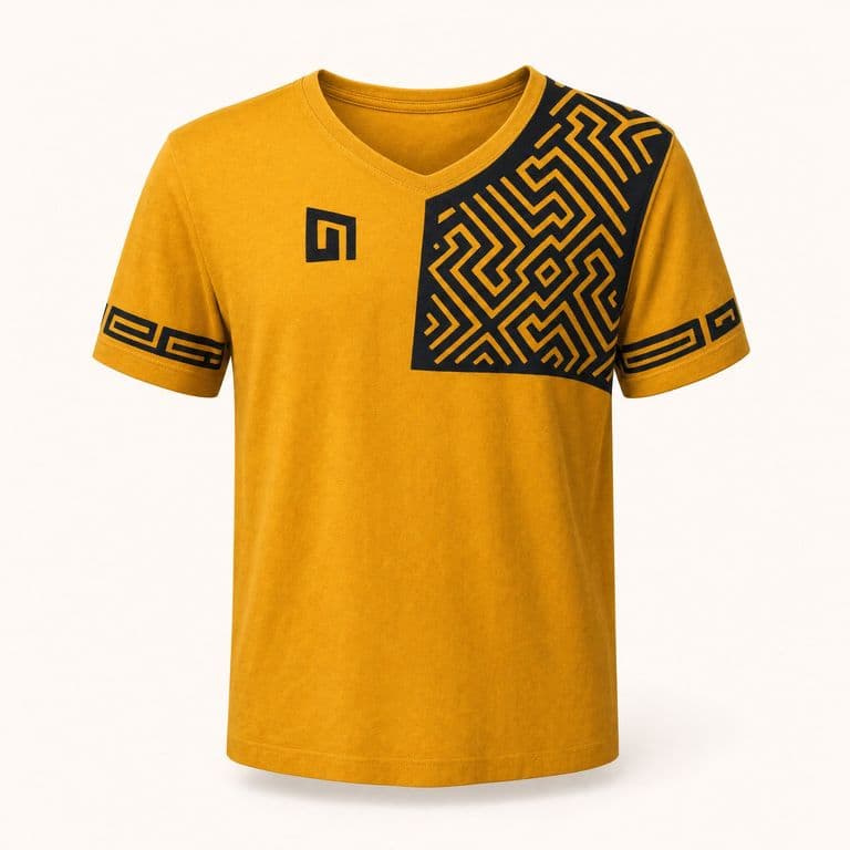 Camiseta mostaza con greca negra