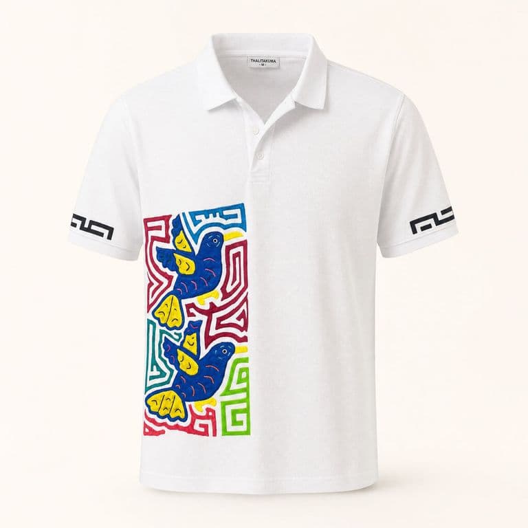 Polo blanca con aves del Pacífico