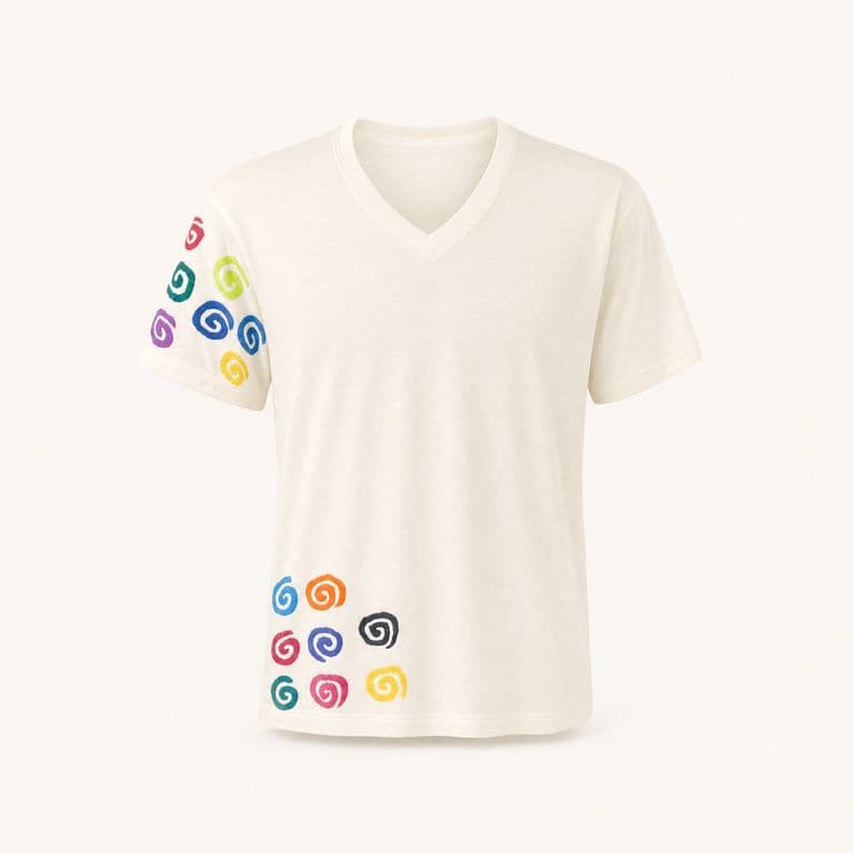 Camiseta marfil con espirales de colores
