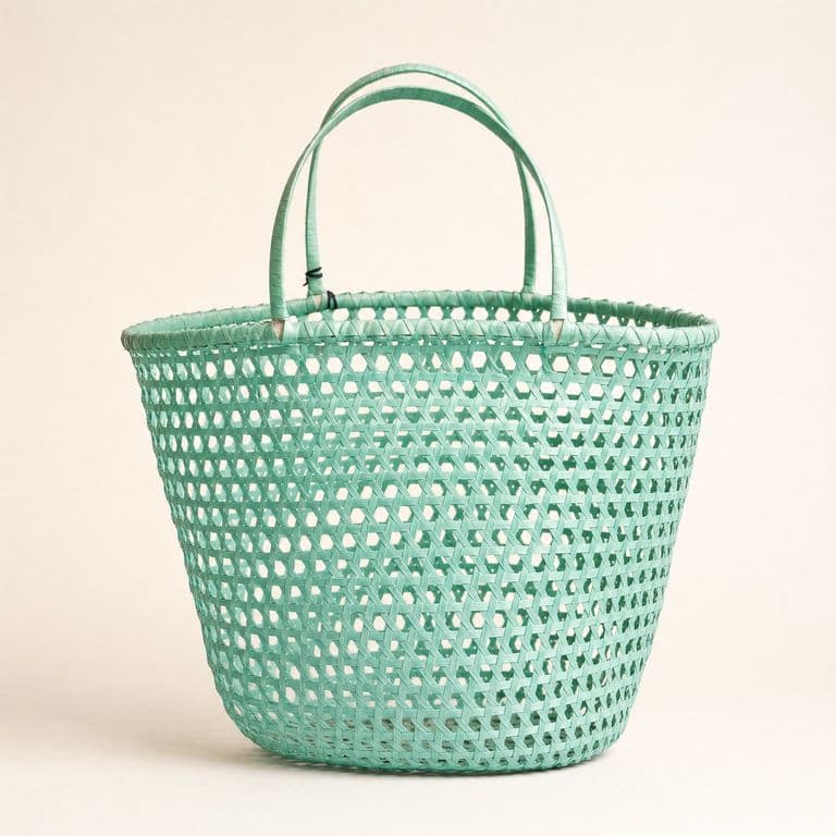 Canasta grande tejida en verde menta