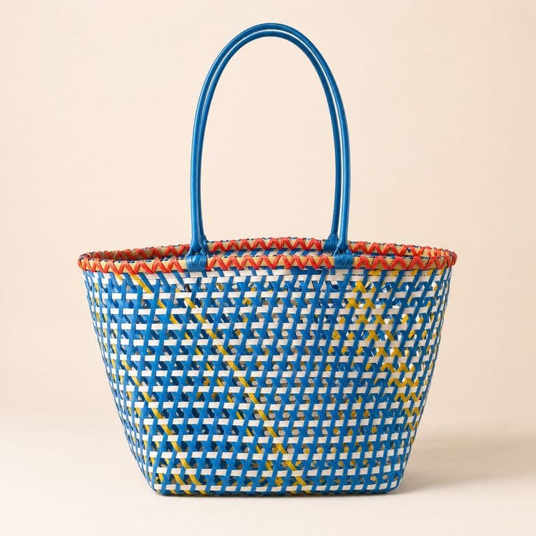 Canasta pequeña tejida en cuatro colores