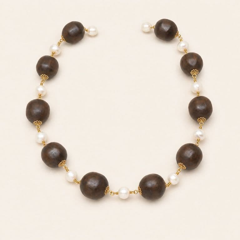 Collar de madera y perlas