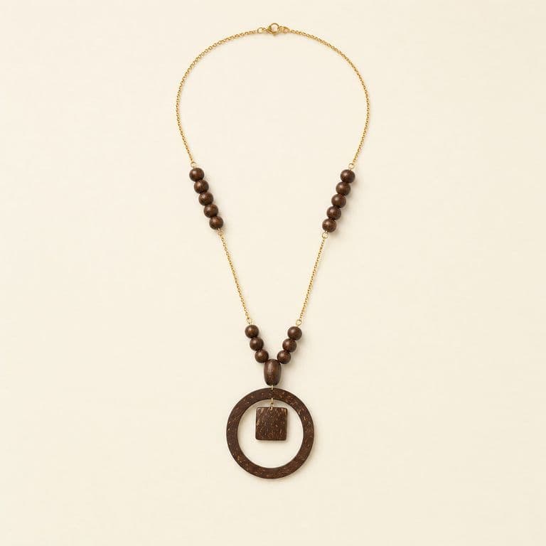 Collar largo de coco y madera