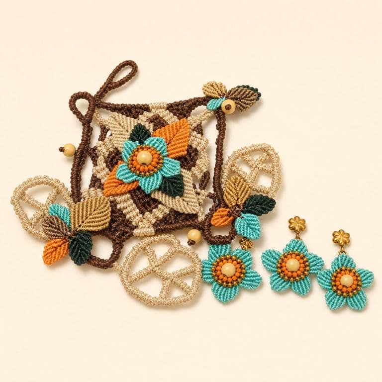 Set Collar Flor en macramé