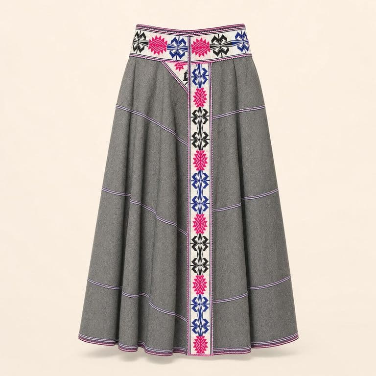 Falda gris con pretina bordada a mano